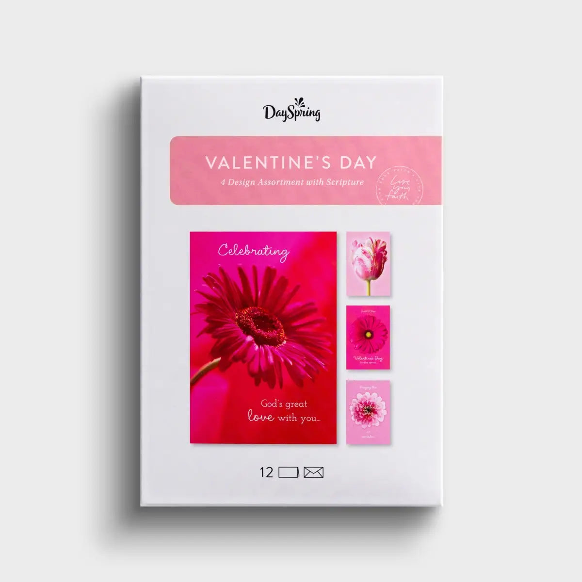 Valentine's Day - Pink Flowers - 12 Boxed Cards and Envelopes, KJV