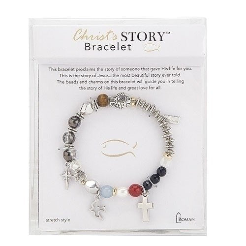 Bracelet-Christ S Story-Bead & Charm-Stretch W/Prayer Card