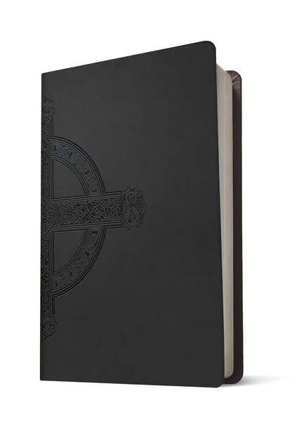 KJV Biblia fina de impresión grande de primera calidad, edición habilitada para filamentos (letra roja, similar al cuero, cruz celta negra)