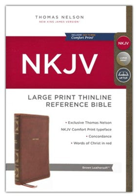 NKJV, Thinline Reference Bible, Large Print, Leathersoft, Brown, Red Letter, Comfort Print: Holy Bible, New King James Version
