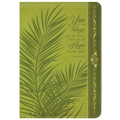 You Are My Refuge Zippered Journal, Green and Gold Palm Frond'