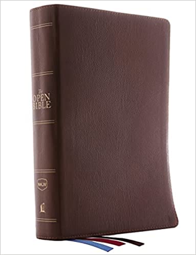 The NKJV, Open Bible, Genuine Leather, Brown, Red Letter, Comfort Print: Complete Reference System