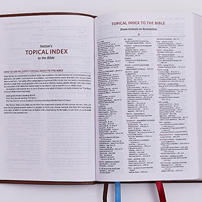 The NKJV, Open Bible, Genuine Leather, Brown, Red Letter, Comfort Print: Complete Reference System