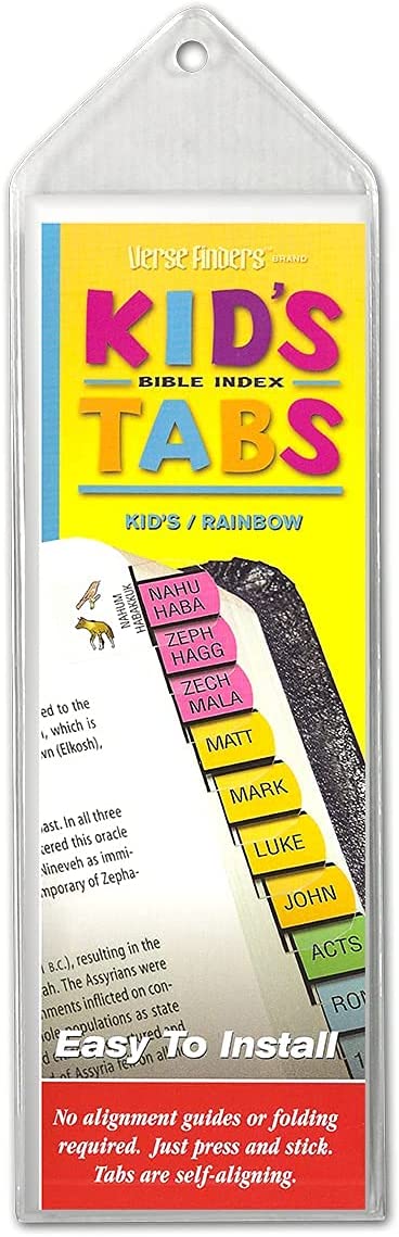 Kid’s Rainbow Verse Finder Bible Tabs with Animal Icons | Easy to Install, Self-Aligning, Just Press & Stick | Horizontal Text | Complete Set of Old & New Testaments Tabs