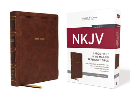 NKJV, Reference Bible, Wide Margin Large Print, Leathersoft, Brown, Red Letter, Comfort Print