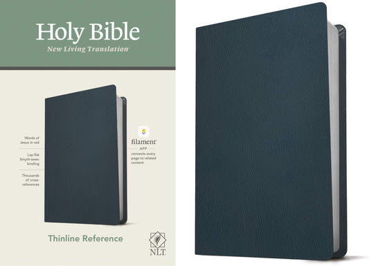 NLT Thinline Reference Holy Bible (letra roja, cuero genuino, azul marino): incluye acceso gratuito a la aplicación Filament Bible que ofrece notas de estudio, devocionales, música de adoración y video