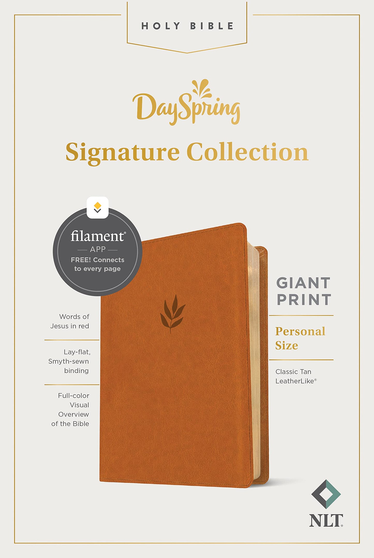 NLT Personal Size Giant Print Bible, Filament Enabled Edition (Red Letter, LeatherLike, Classic Tan): DaySpring Signature Collection