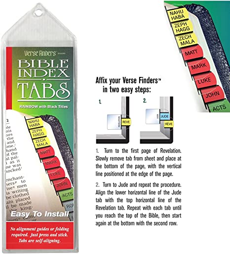 Rainbow Verse Finder Bible Tabs | Easy to Install, Self-Aligning, Just Press & Stick | Color-Code | Horizontal Text | Complete Set of Tabs for The Old & New Testaments