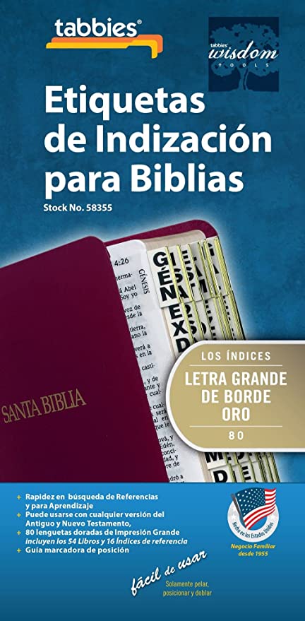 Large Print Gold-Edged Spanish Bible Indexing Tabs, Old & New Testaments, 84 Tabs Including 64 Books & 20 Reference Tabs