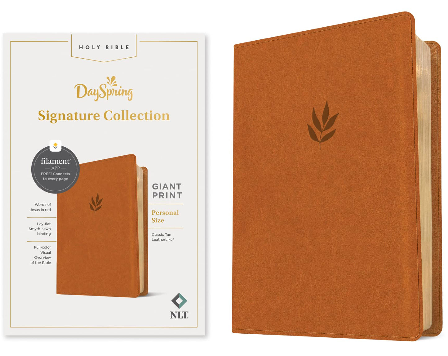 NLT Personal Size Giant Print Bible, Filament Enabled Edition (Red Letter, LeatherLike, Classic Tan): DaySpring Signature Collection