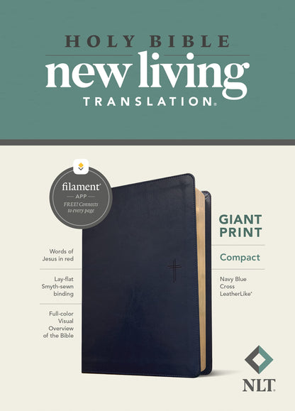 NLT Compact Giant Print Bible, Filament Enabled Edition (Red Letter, LeatherLike, Navy Blue Cross)