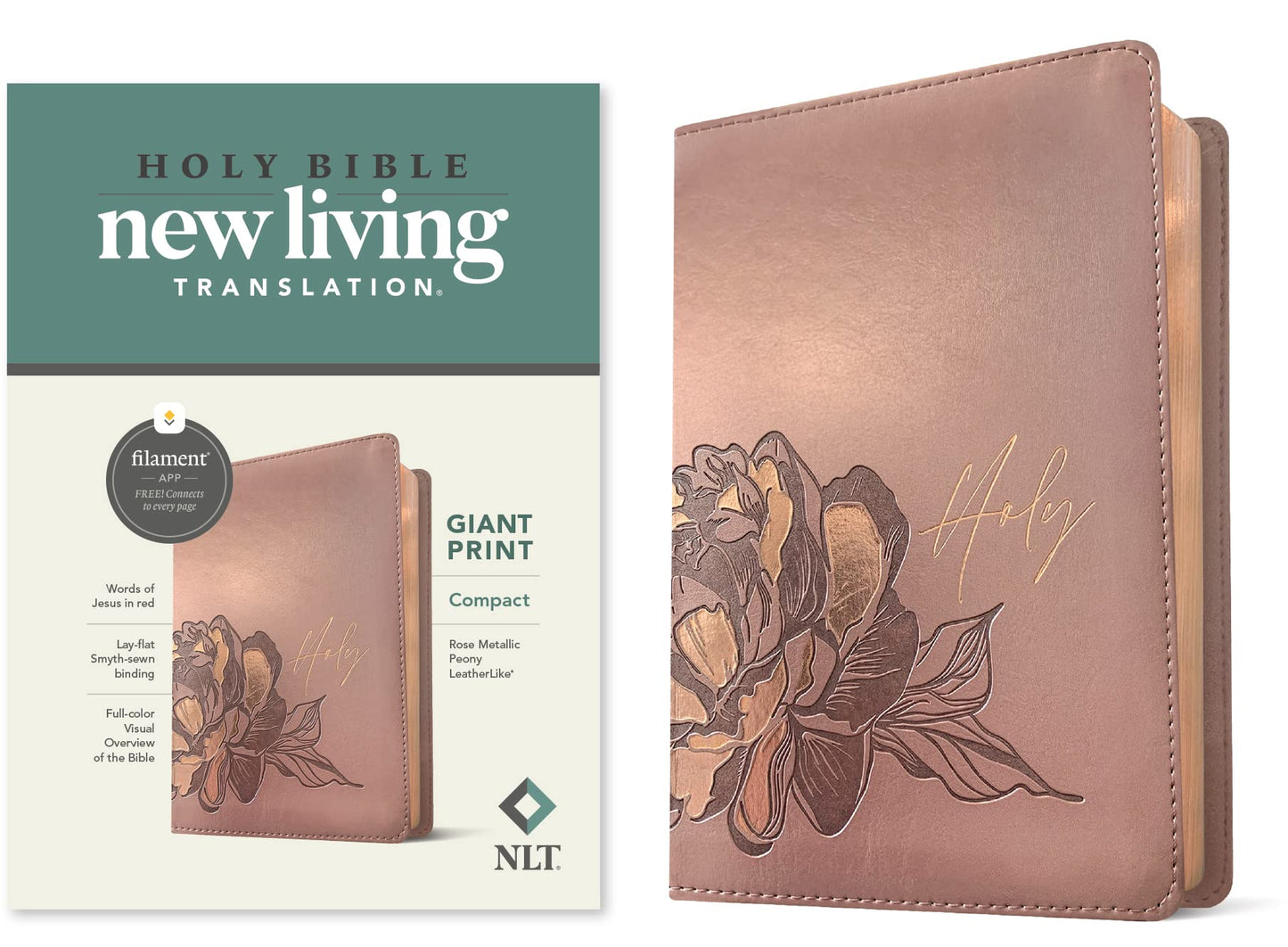 NLT Compact Giant Print Bible, Filament Enabled Edition (Red Letter, LeatherLike, Rose Metallic Peony)