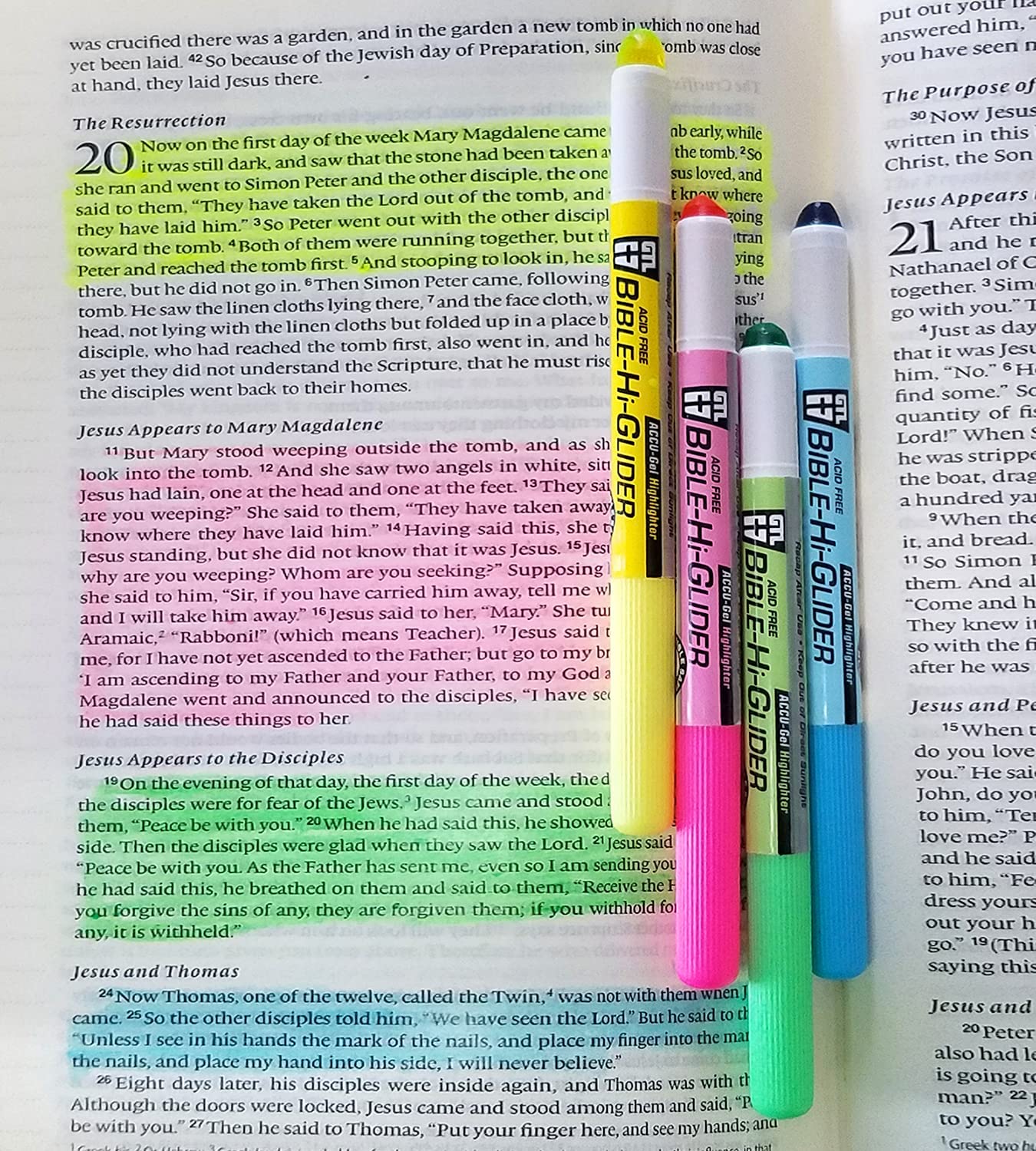 Accu-Gel Bible-Hi-Glider Inductive Bible Study Set | No Bleed Solid Gel Highlighter | No Smearing or Fading | Long Lasting Bright Translucent Colors (Set of 10)