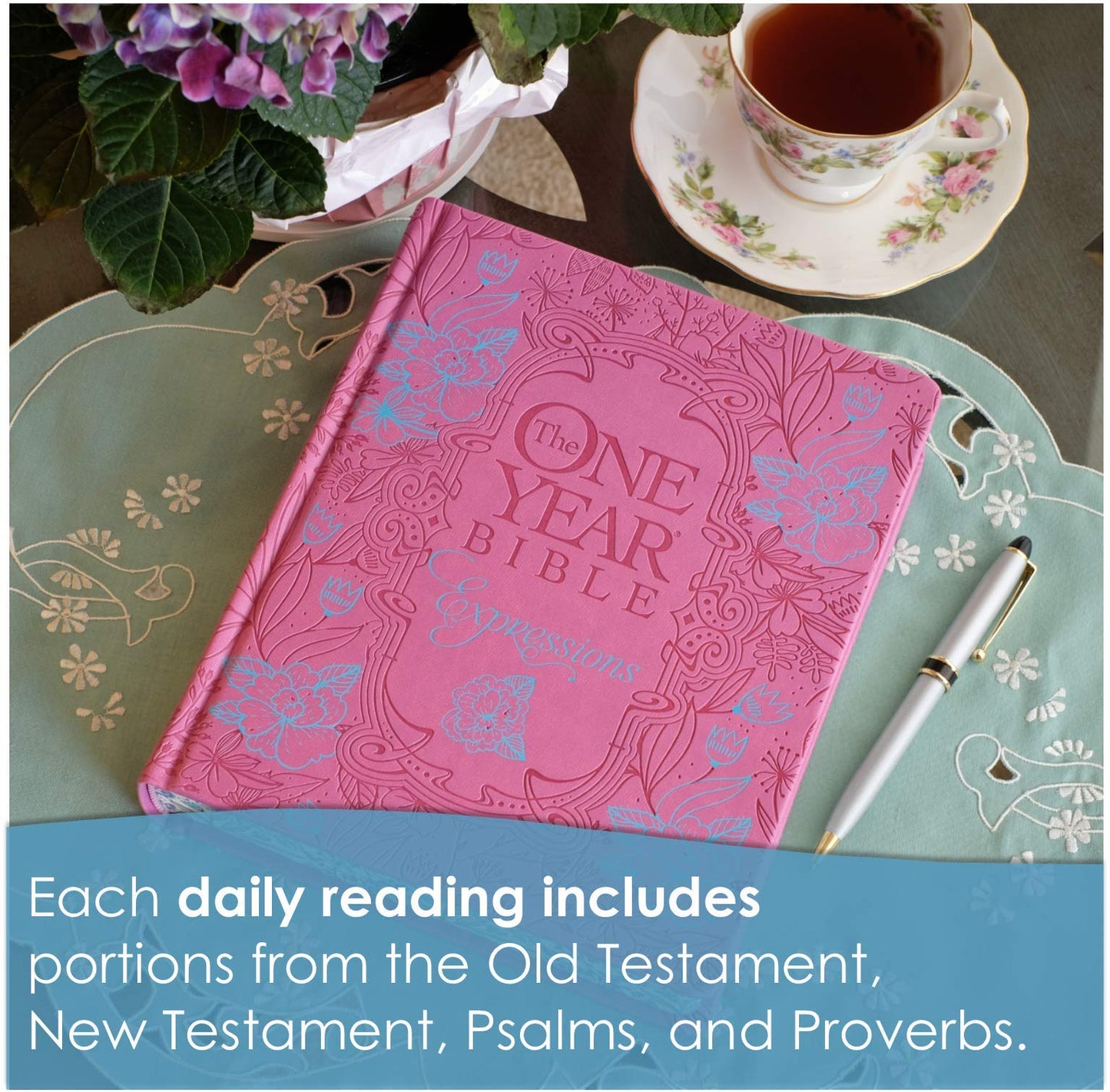 The One Year Bible Expressions, Deluxe (Hardcover, Pink Flowers)