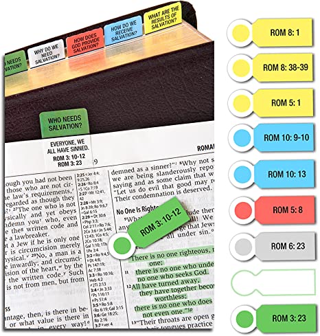 Romans Road Verse Finder Bible Tabs with Removable Verse Markers for Specific Scriptures | Guides You Through God’s Plan of Salvation | Color Coded and Easy to Install