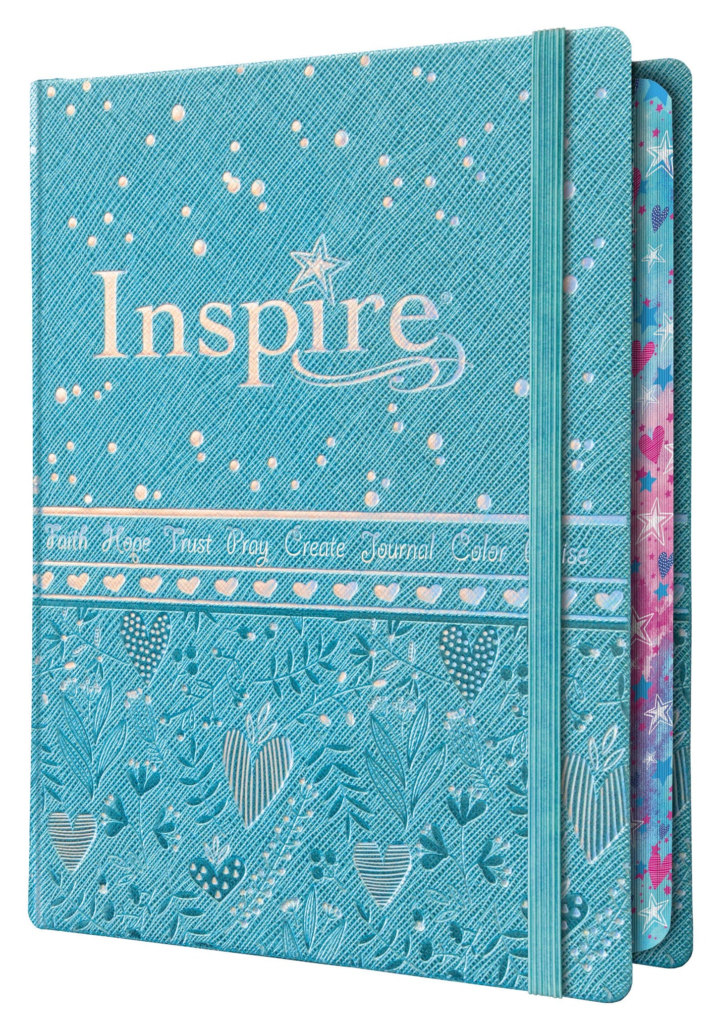 Tyndale NLT Inspire Bible for Girls (Hardcover LeatherLike, Metallic Blue): Journaling and Coloring Bible for Kids – Over 500 Scripture Illustrations to Color - Creative Bible Journal