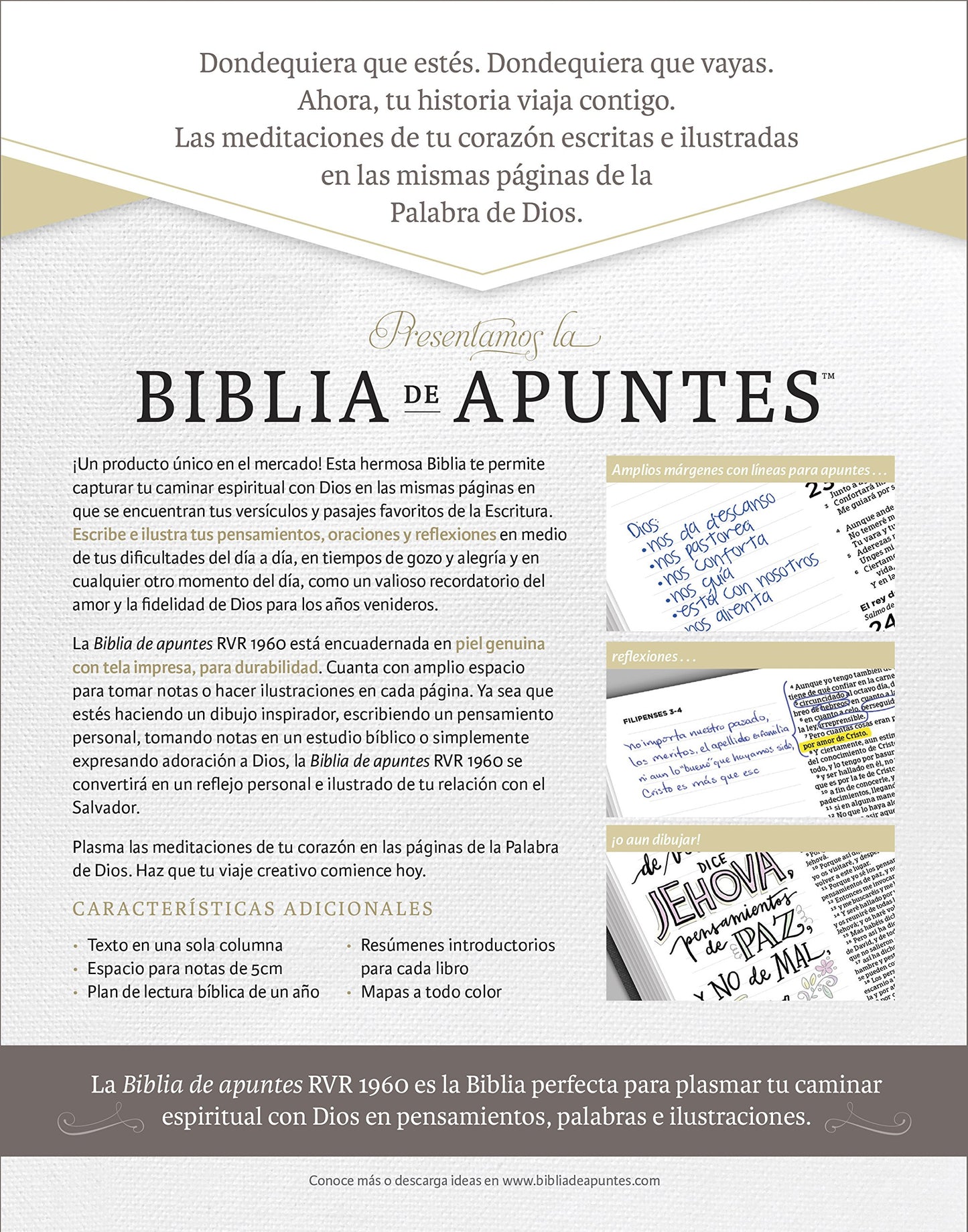 RVR 1960 Biblia de apuntes - Gris - Piel genuina y tela impresa (Spanish Edition)