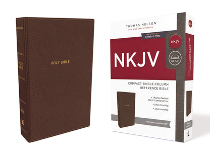 NKJV, Compact Single-Column Reference Bible, Leathersoft, Brown, Comfort Print