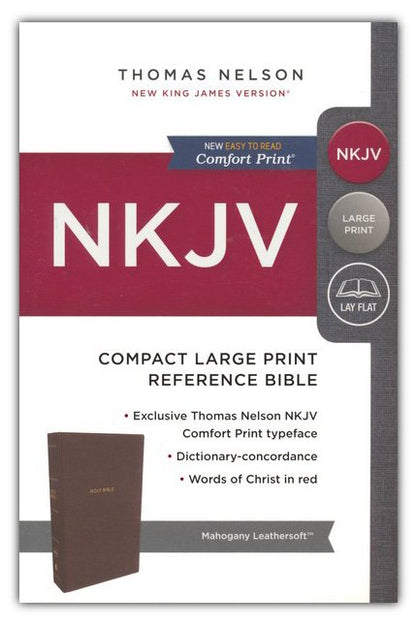 NKJV, Reference Bible, Compact Large Print, Leathersoft, Brown, Red Letter, Comfort Print